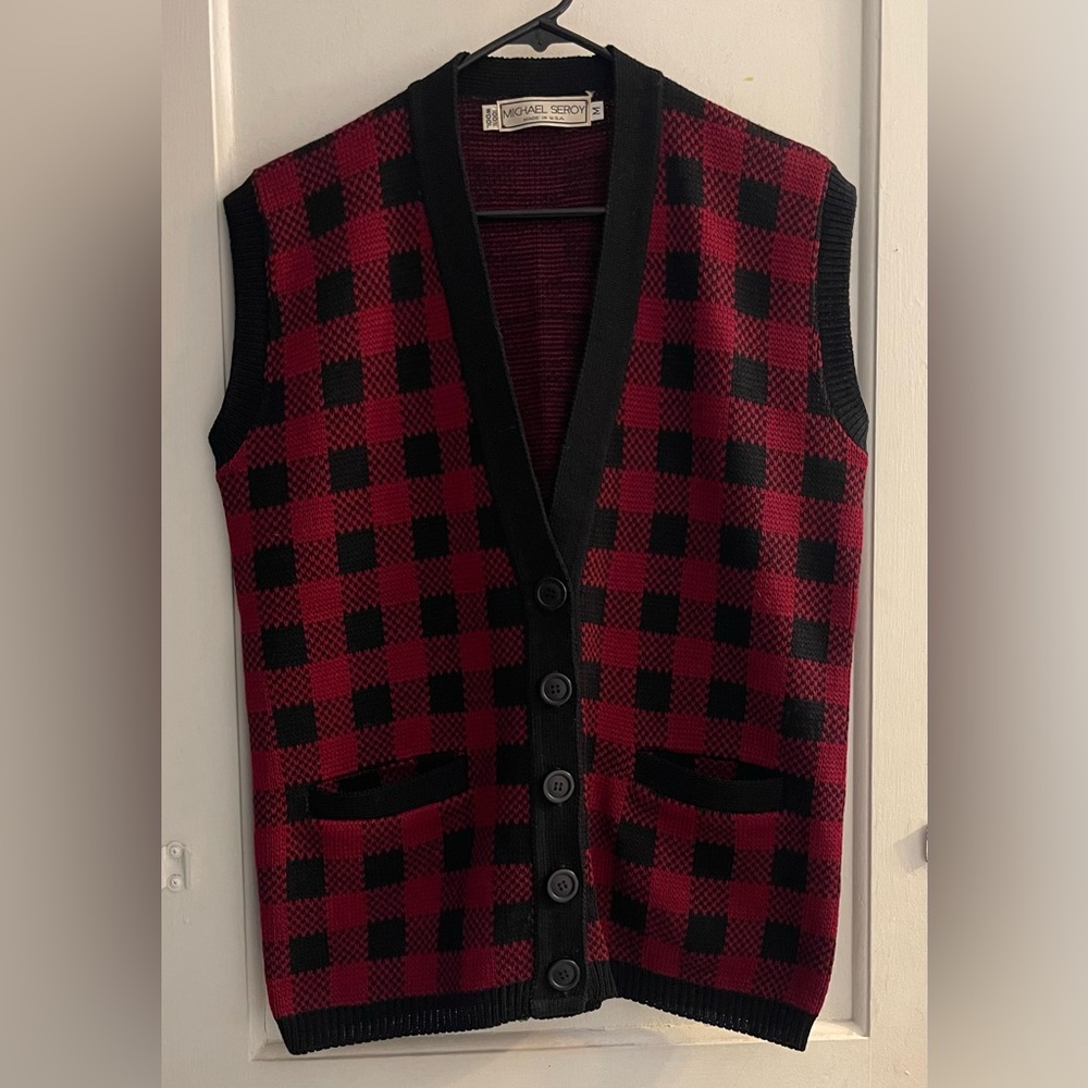 Michael Seroy 100% Wool Vintage Sweater Vest With Pockets Size Medium
